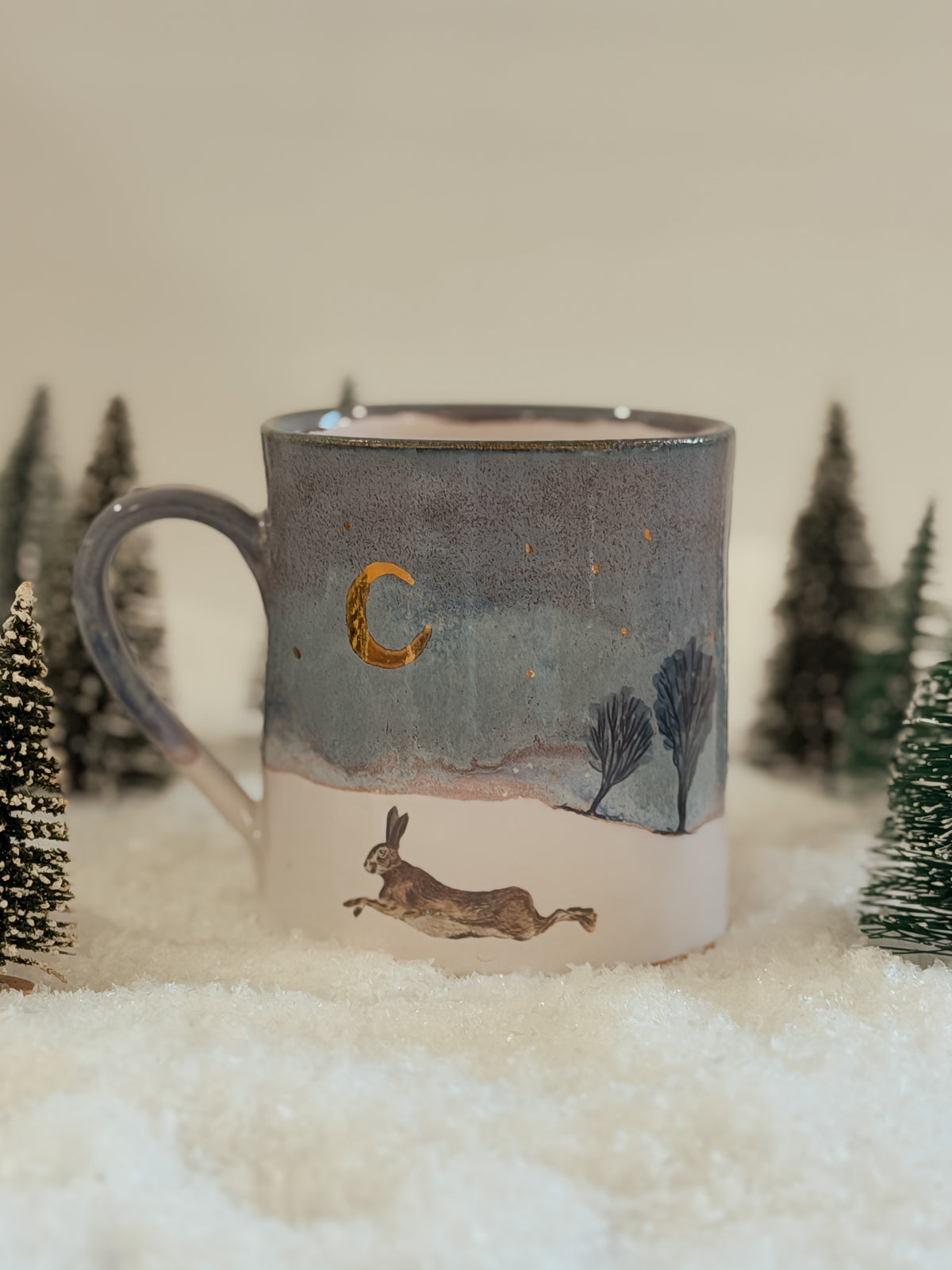 Leaping Hare Winter Landscape Mug