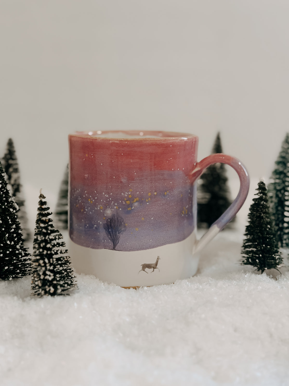 Leaping Doe Deer Winter Sunset Mug