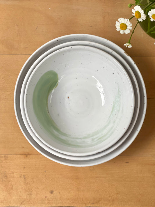 Rustic White & Green Nesting Bowl Set