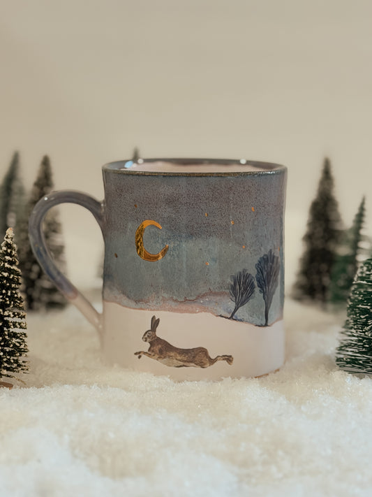 Leaping Hare Winter Landscape Mug