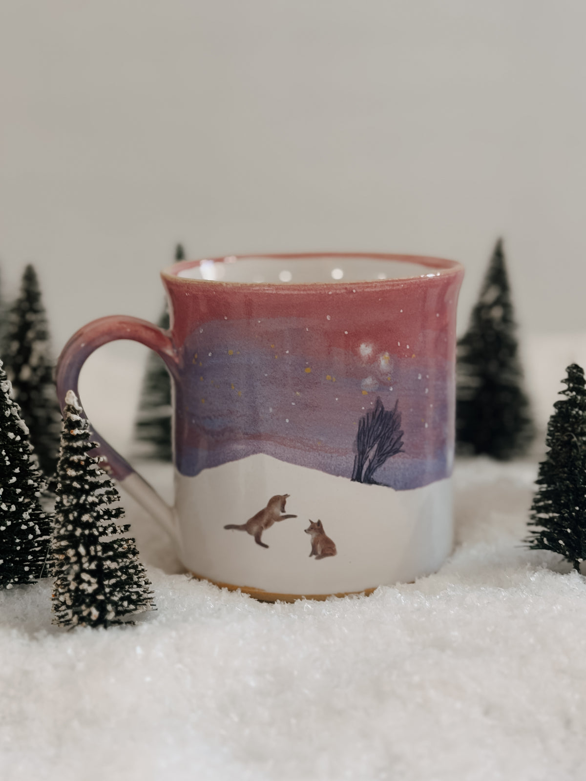 Fox Cubs Winter Sunset Mug
