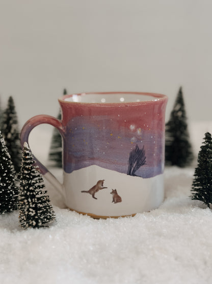 Fox Cubs Winter Sunset Mug