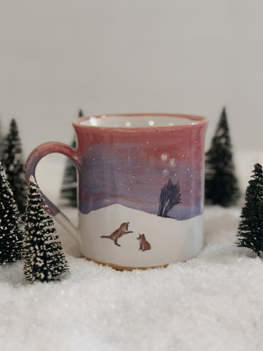 Fox Cubs Winter Sunset Mug
