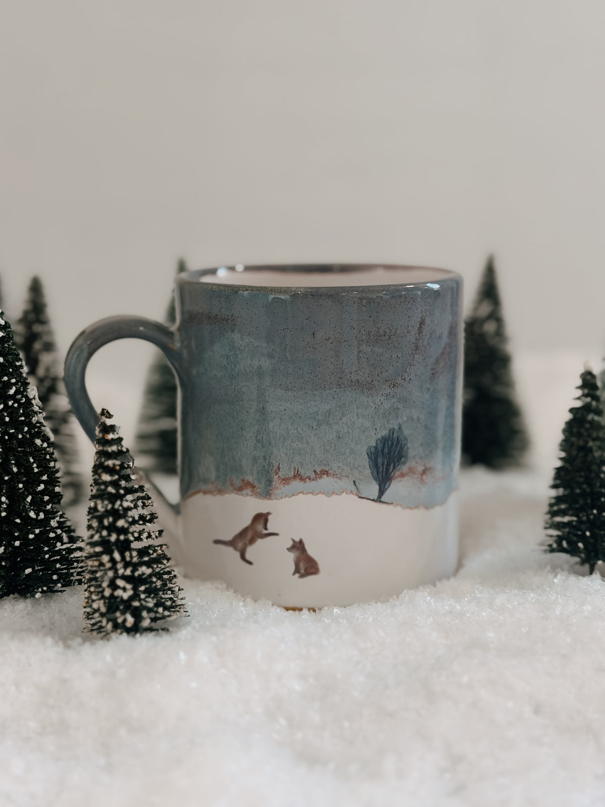 Fox Cubs Winter Landscape Mug