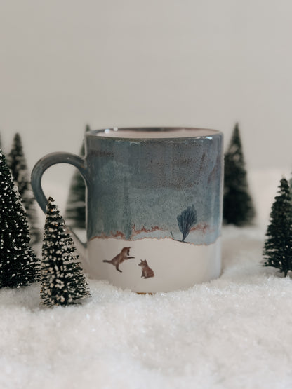 Fox Cubs Winter Landscape Mug