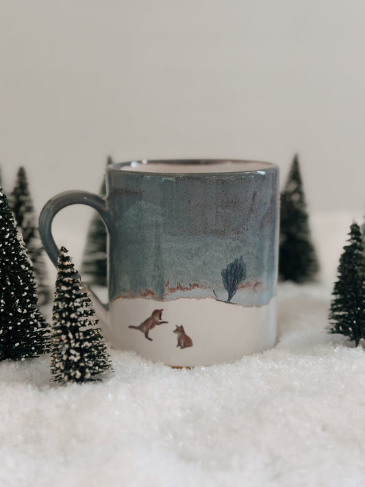 Fox Cubs Winter Landscape Mug