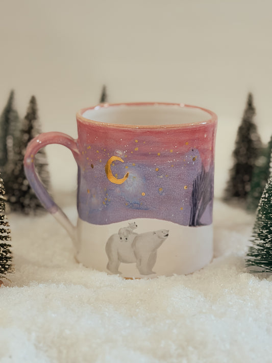 Polar Bear & Cub Winter Sunset Mug