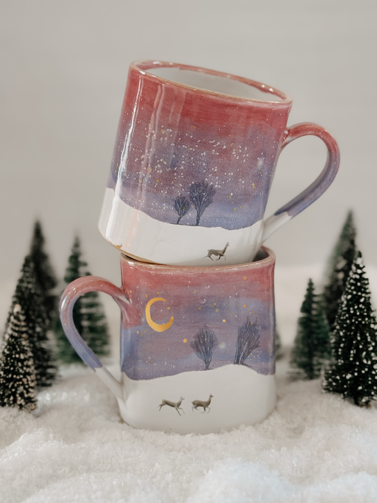 Leaping Doe Deer Winter Sunset Mug