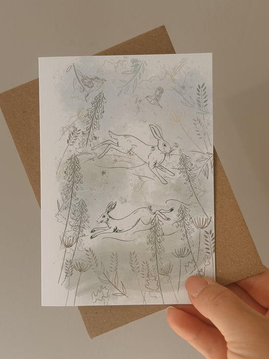 Leaping Hare Greetings Card