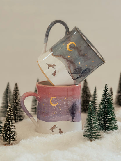 Fox Cubs Winter Sunset Mug
